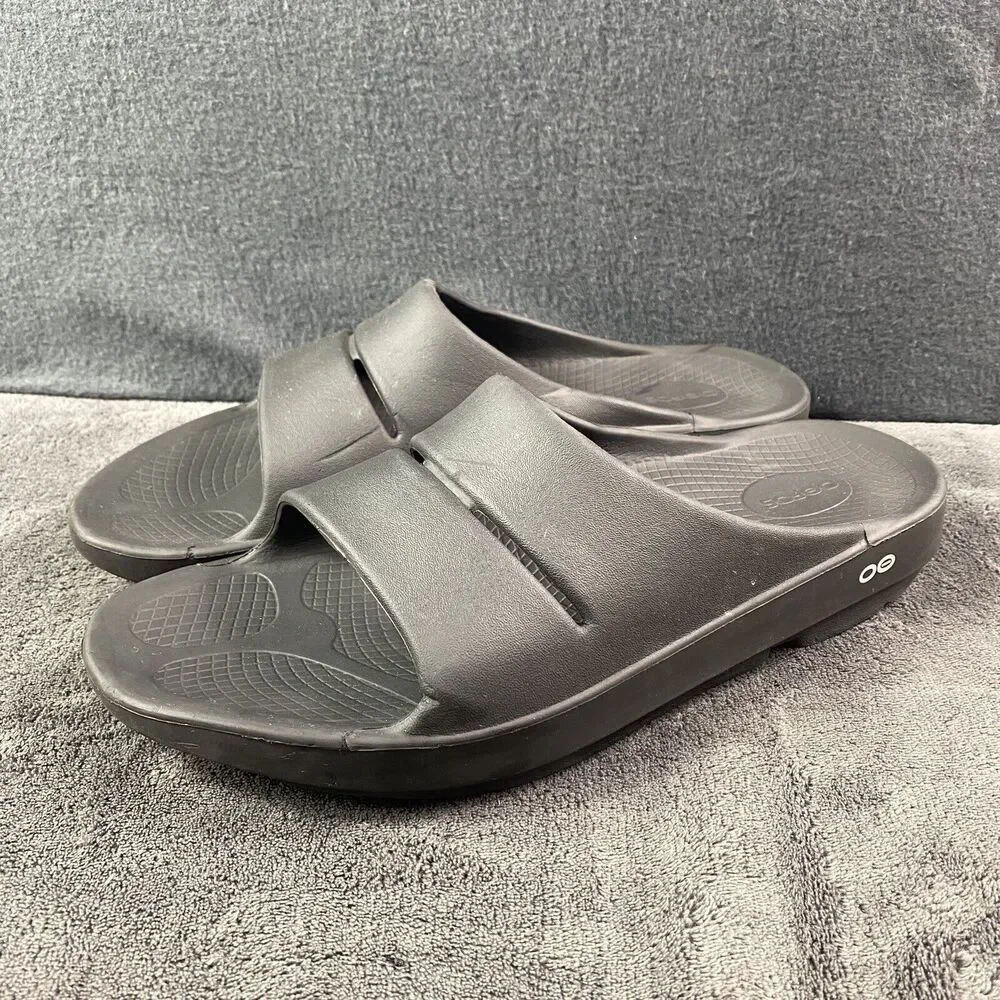 OOFOS OOahh Recovery Slides Black Sport Comfort Sandals Men's 12 Women's 14